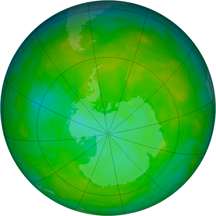 Antarctic ozone map for 22 December 1991